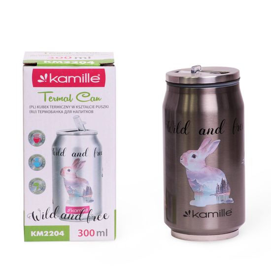 Термобанка 300 мл из нержавеющей стали с трубочкой Kamille KM-2204