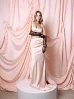 Юбка со шлейфом и сборкой, Розовый