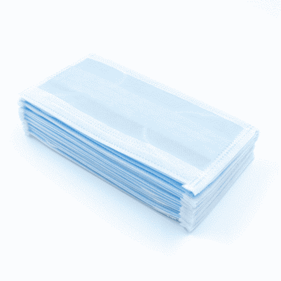 Маска трехслойная на резинках 50шт голубая