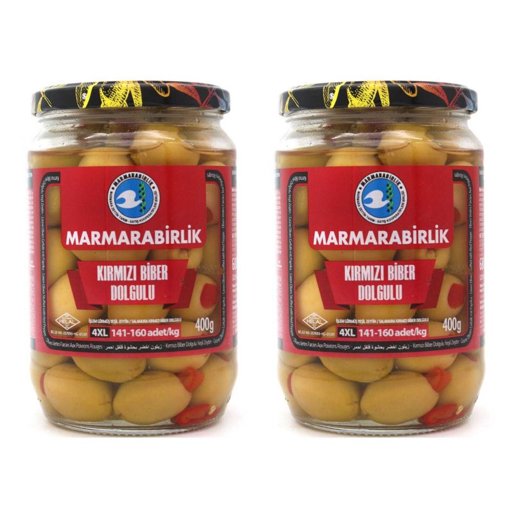Оливки Marmarabirlik Biber фаршированные перцем 4XL 400 г 2 шт