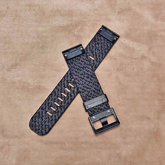 Ремешок 22 мм для Garmin нейлоновый жакардовое плетение, стальные тренчики (Серо-черный)