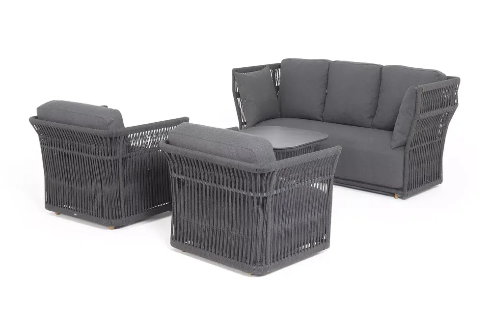 "Лугано" лаунж-зона 5-местная плетеная из роупа (веревки), каркас алюминиевый темно-серый, роуп темно-серый