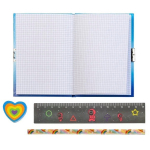 Блокнот детский Basir на замке, с карандашом, линейкой и ластиком, формат А6, серия "Кальмар", переплет 7БЦ, 15*11 см, 48 листов, ассорти