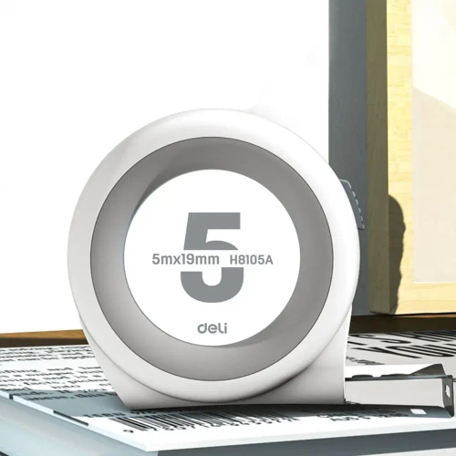 Рулетка "Home Series White" Deli H8105A 5м х 19мм (Эксклюзивный дизайн, клипса, ремешок, подарочная упаковка)