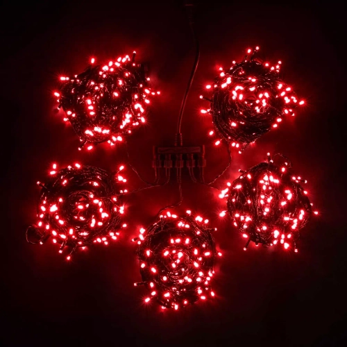 Комплект гирлянды на деревья 100 м., 5 лучей по 20 м, 24V, 1000 красных LED ламп, черный ПВХ, LTC (KDD1000-11-1R)