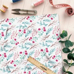 Ткань блэкаут красные веточки на белом