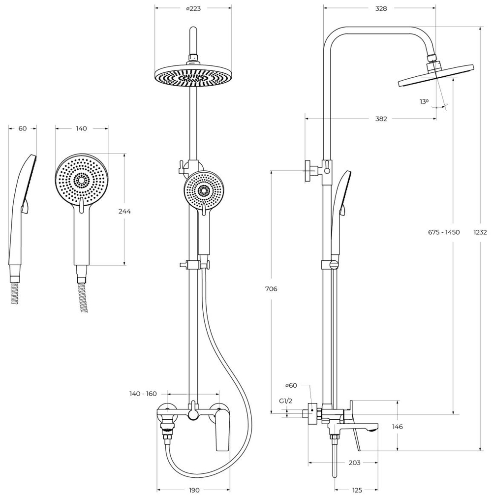 Душевая стойка CEZARES COMFORT-CVD-01 со смесителем и поворотным изливом