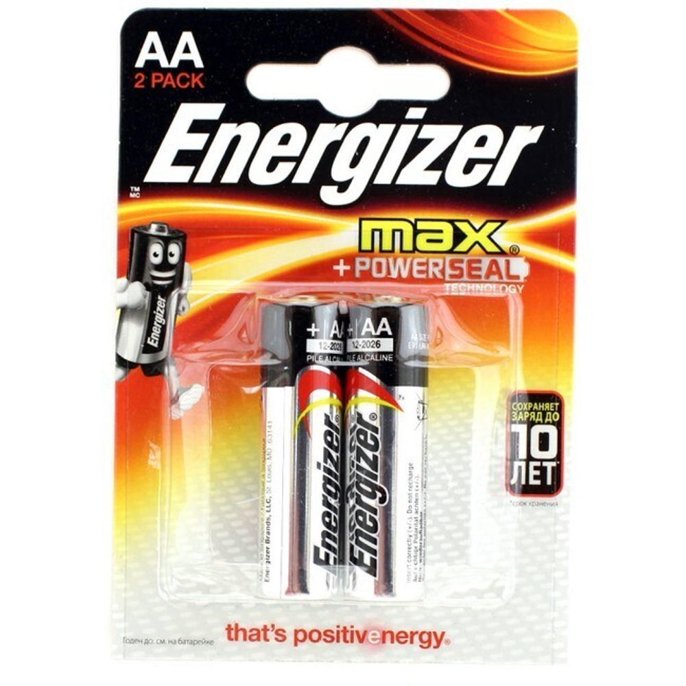 Батарейка щелочная ENERGIZER MAX LR6 (AA) 1.5В (2 шт) (Цвет: серебристый)