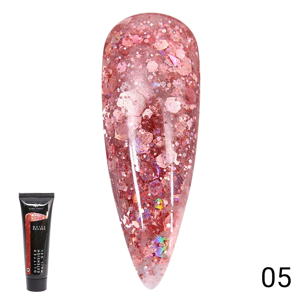 Цветной полигель с глиттером 05, Global Fashion, 30 гр