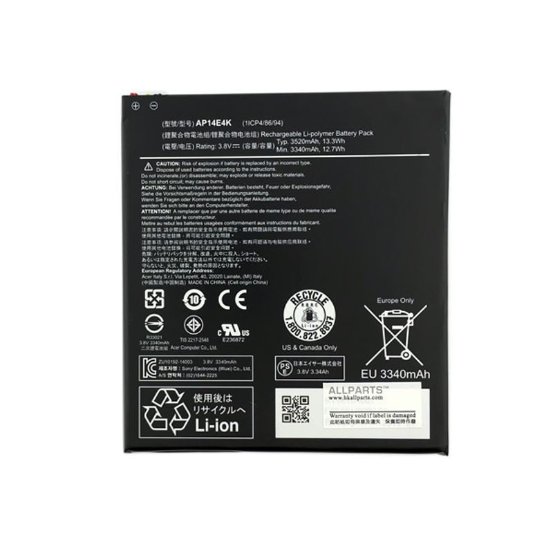 Аккумулятор для Acer Iconia One B1-750 (AP14E4K) 3520 mAh