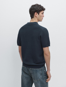 Massimo Dutti Поло из 100% хлопка с короткими рукавами, синий