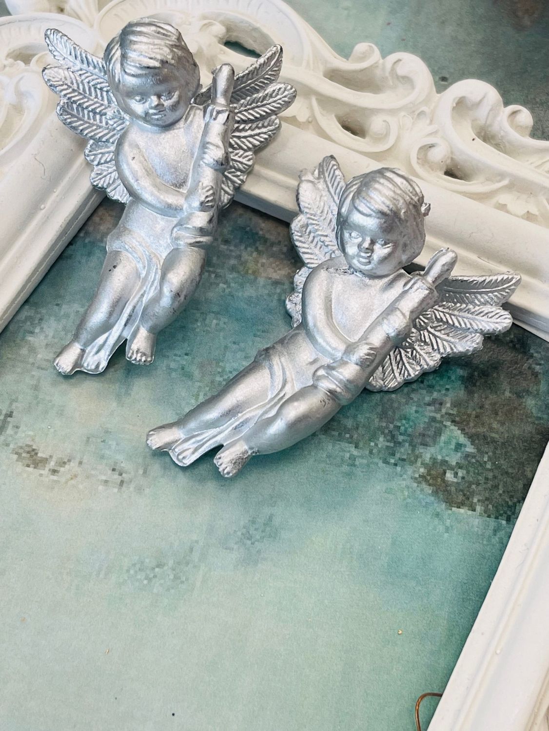 ангел с трубой (набор 2шт) 7см цвет серебро