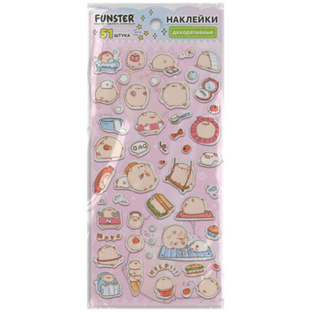 Наклейки декоративные "Милые животные", 17,5х9 см, ассорти 6 видов, FUNSTER (ФАНСТЕР), 6666081