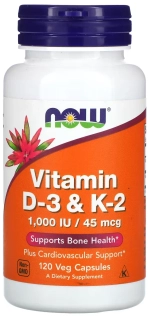 Витамины NOW Vitamin D-3 & K-2 120 капсул