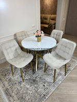 Круглый раздвижной стол "Лофт", белый каспий и стулья "Бостон" бежевый