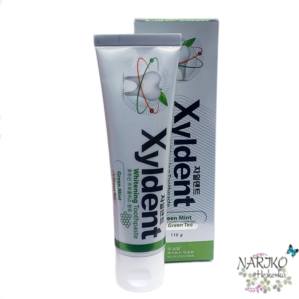 Отбеливающая зубная паста гелевая MUKUNGHWA Xyldent Зелёный чай и прополис, 110 гр.