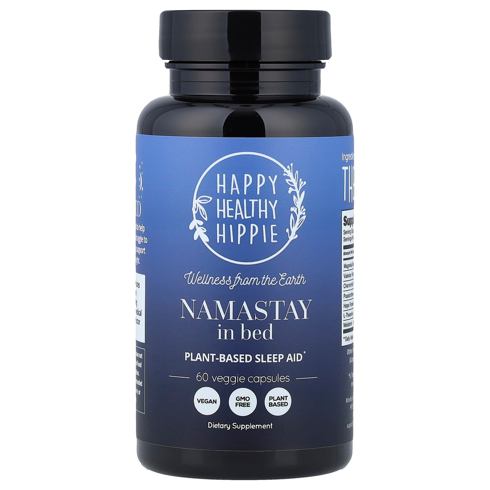 Happy Healthy Hippie, Namastay in Bed, средство для улучшения качества сна, на растительной основе, 60 растительных капсул