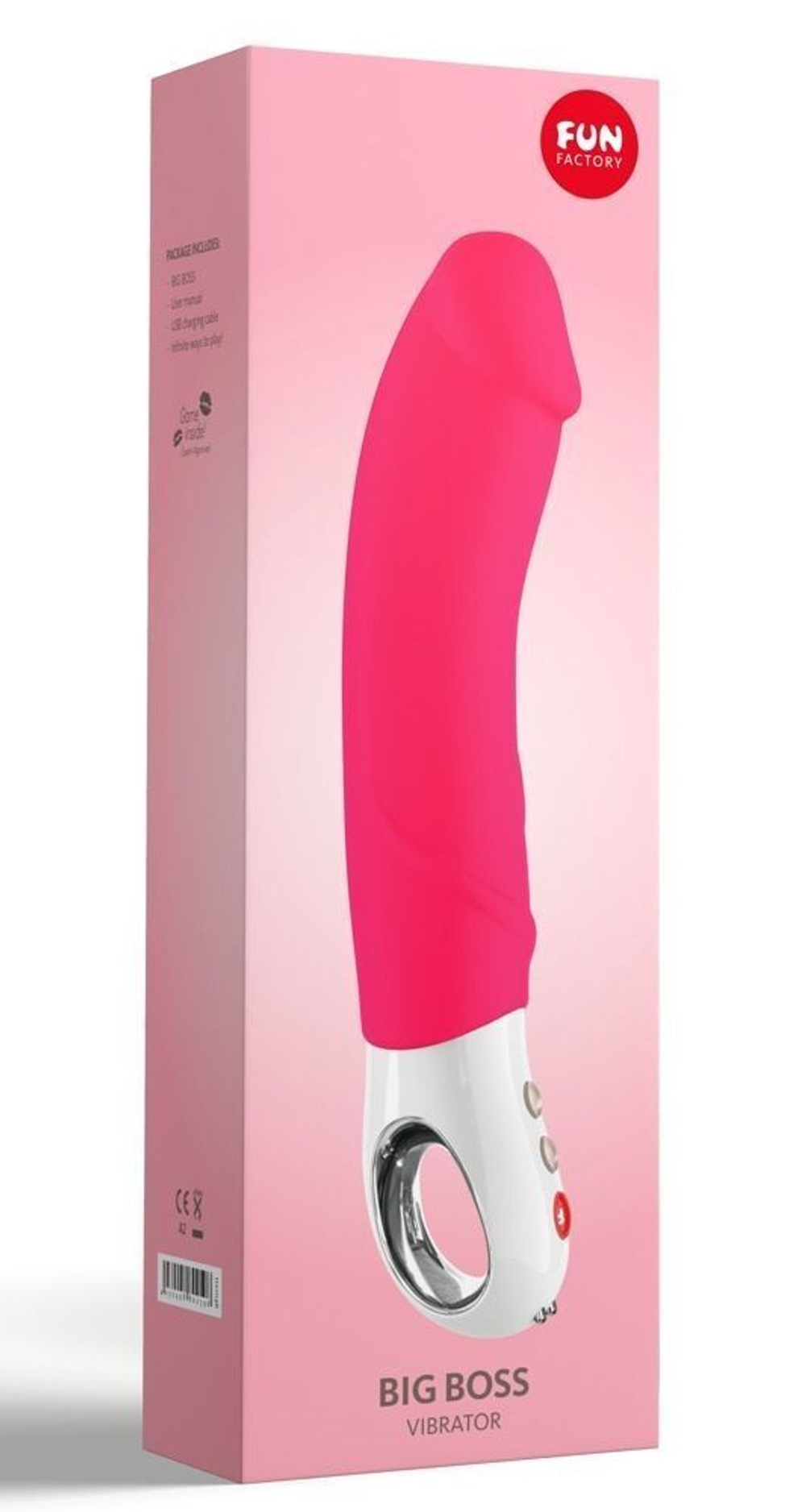 Ярко-розовый вибратор Big Boss - 23,5 см. (Цвет: ярко-розовый)