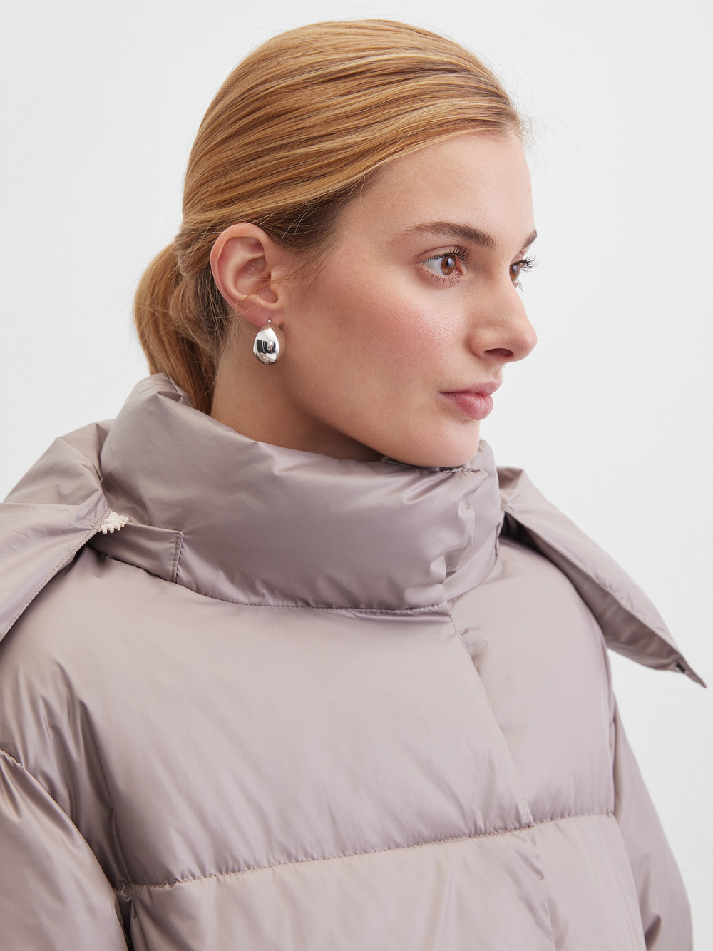 MIDI пуховик с объемным капюшоном, Beige Pink🐨🐨🐨