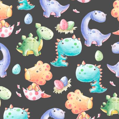 Разноцветные динозавры на черном фоне