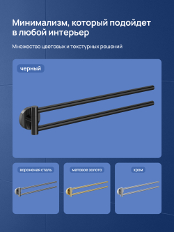 Держатель для полотенец STWORKI Киркенес S45360BK матовый черный