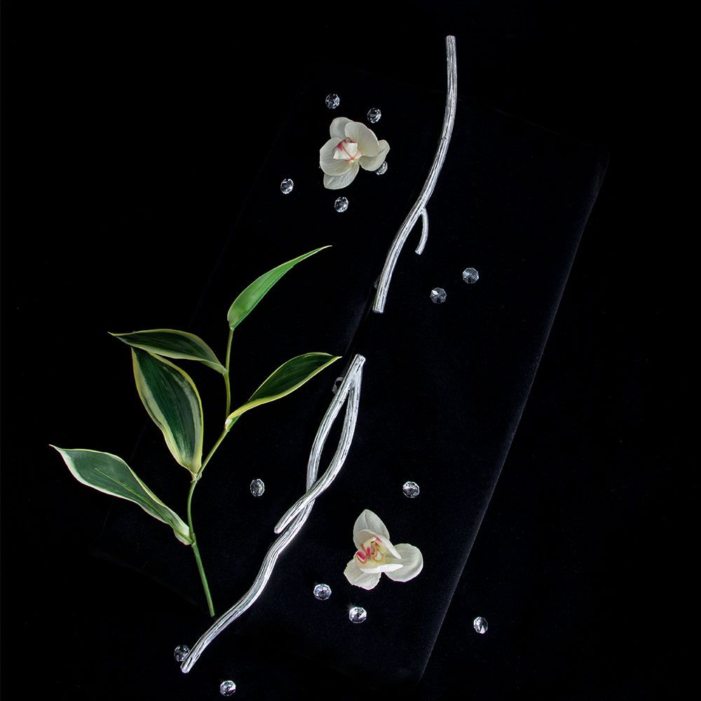 Ручка скоба мебельная Арт Бранч левая Античное серебро