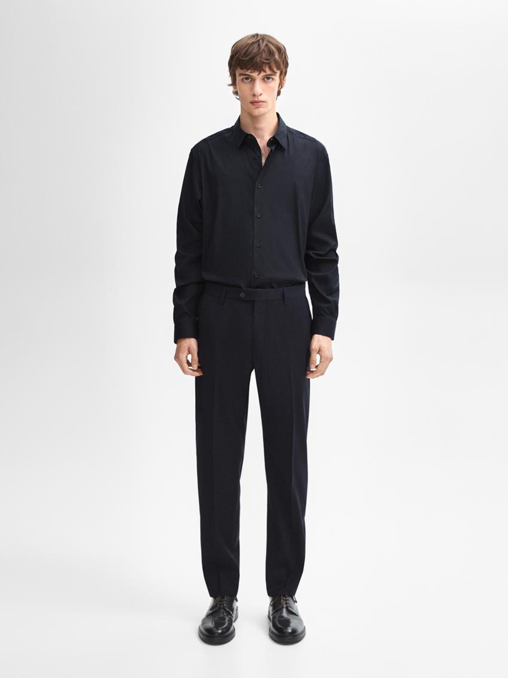 Massimo Dutti Рубашка облегающего кроя из эластичной ткани, темно-синий