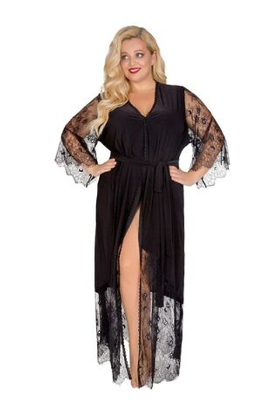 Длинный пеньюар из эластичной микрофибры (Размер: 4X) (Цвет: черный)