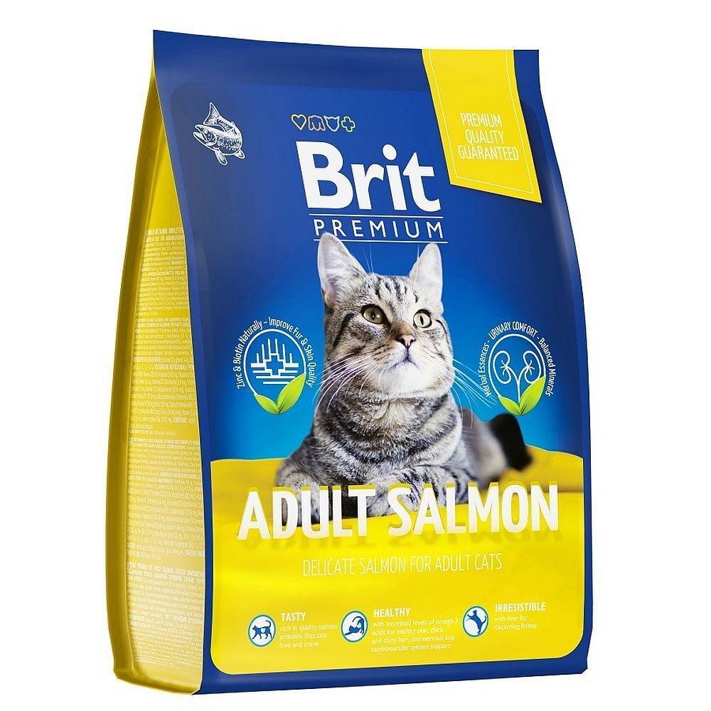 Brit Premium Cat Adult Salmon сухой корм премиум класса с лососем для взрослых кошек 2 кг