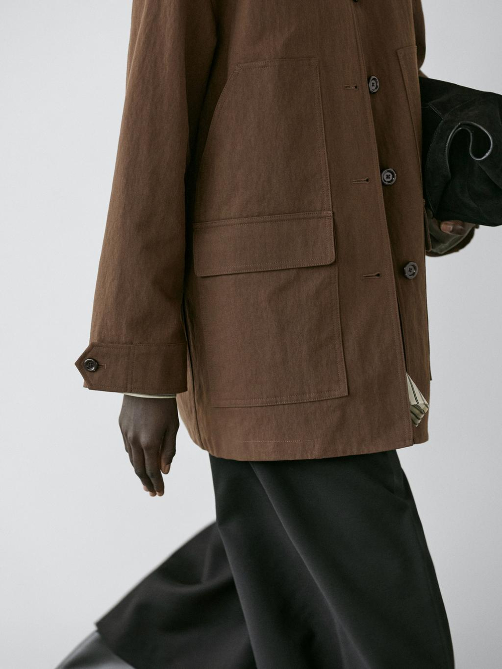 Massimo Dutti Куртка из смесового хлопка с карманами, коричневый