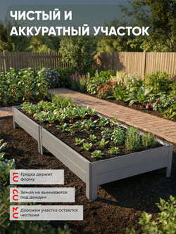 Грядка Ивановская 1х2 метра, борт 20см Серый (RAL 7004), (сборка: саморезы)