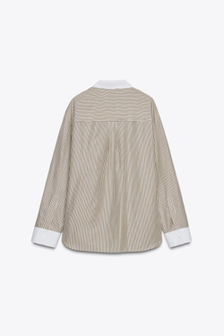 ZARA РУБАШКА В ПОЛОСКУ С КОНТРАСТНОЙ ОТДЕЛКОЙ — ZW COLLECTION, ПОЛОСКИ