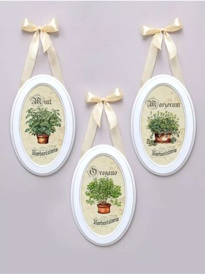 Панно на стену для интерьера в овальной раме набор 3 шт "Прованс" 28,5*18,5 см