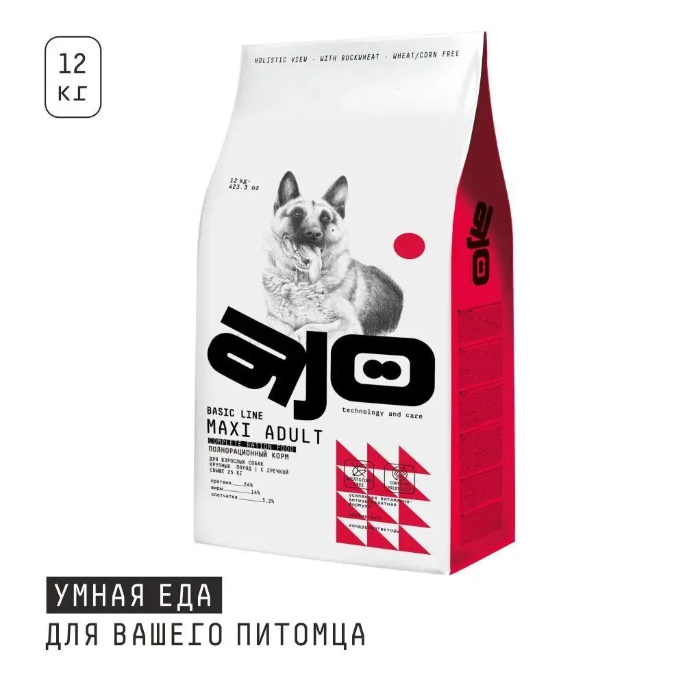 AJO (Айо) Dog Maxi Adult Сухой полнорационный корм с гречкой для взрослых собак крупных пород