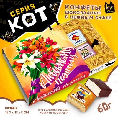 КОТ, ЛЮБИМОМУ ПЕДАГОГУ, конфеты глазированные со сливочно-ванильной начинкой, 60 гр., TM Prod.Art