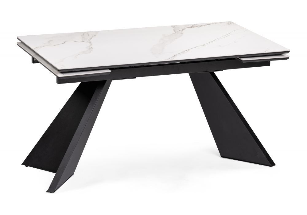 Керамический стол Woodville Ливи 140(200)х80х78 белый мрамор, черный