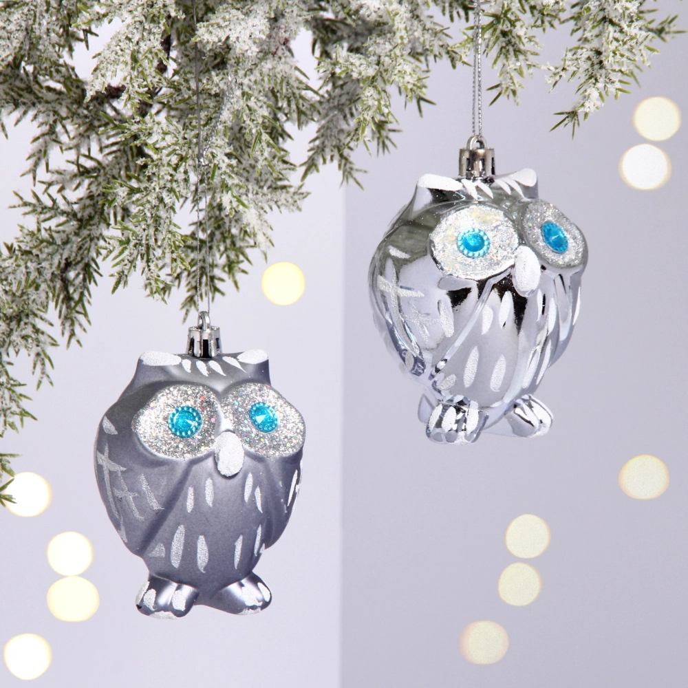 Елочные игрушки «Brilliant Owl» 8 см (набор 2 шт), Серебро