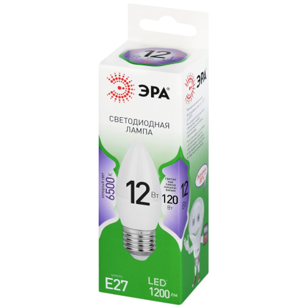 Лампа светодиодная ЭРА GREEN LINE LED B35-12W-865-E27 GL 12Вт свеча холодный свет E27 | Лампы cветодиодные Свеча (B/C)