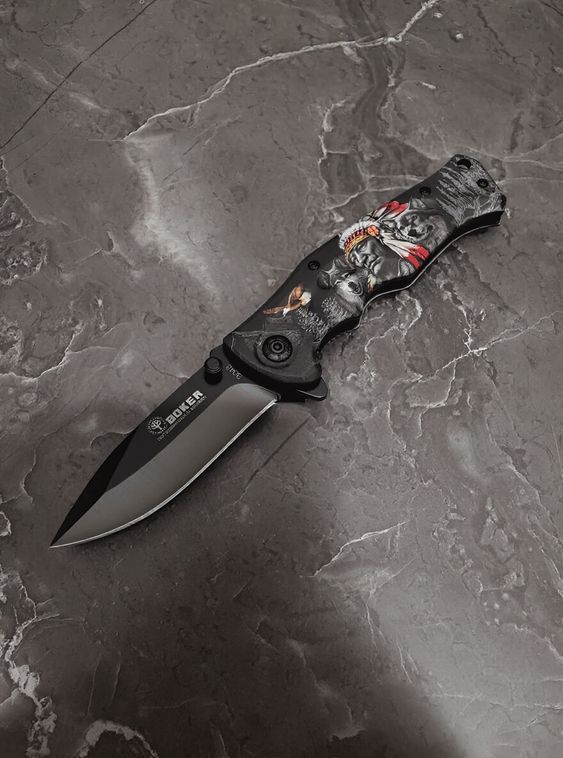Складной нож тактический BOKER Черный с рисунком