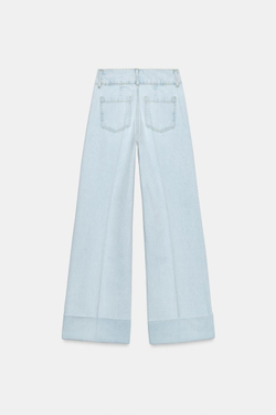 ZARA ДЖИНСЫ Z1975 STRAIGHT С НИЗКОЙ ПОСАДКОЙ И ОТВОРОТАМИ, ГОЛУБОЙ
