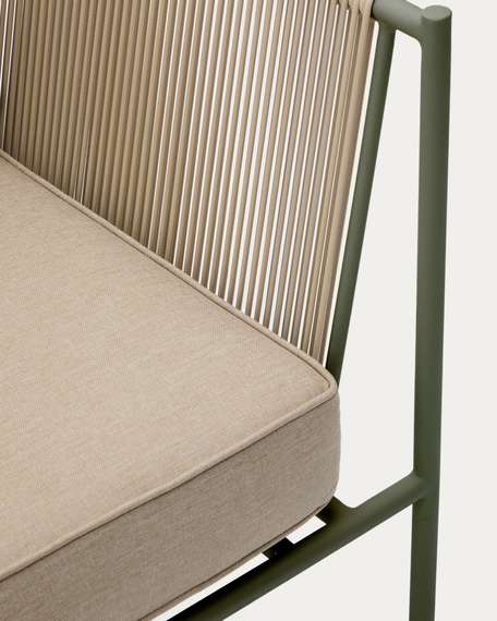 Уличное кресло Zivia из веревки цвета экрю и стали зеленого цвета