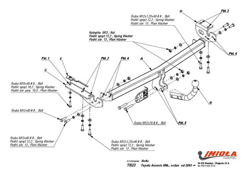 Фаркоп IMIOLA T.023 Toyota Avensis лифтбек/седан 2003-2009(паспорт и сертификат в комплекте)(без электрики)