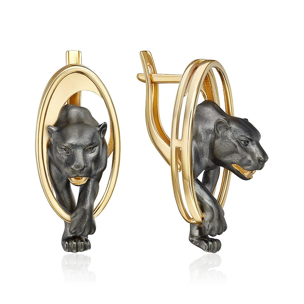 Серьги «Королевы саванны» с английским замком из лимонного золота