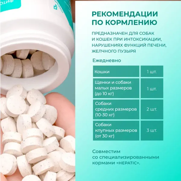 Комплекс Фитомины Форте для защиты печени собакам и кошкам на основе растительных, минеральных и биоактивных веществ, 200 таблеток