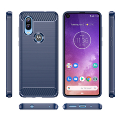 Мягкий защитный чехол синего цвета на смартфон Motorola Moto P50, серия Carbon от Caseport