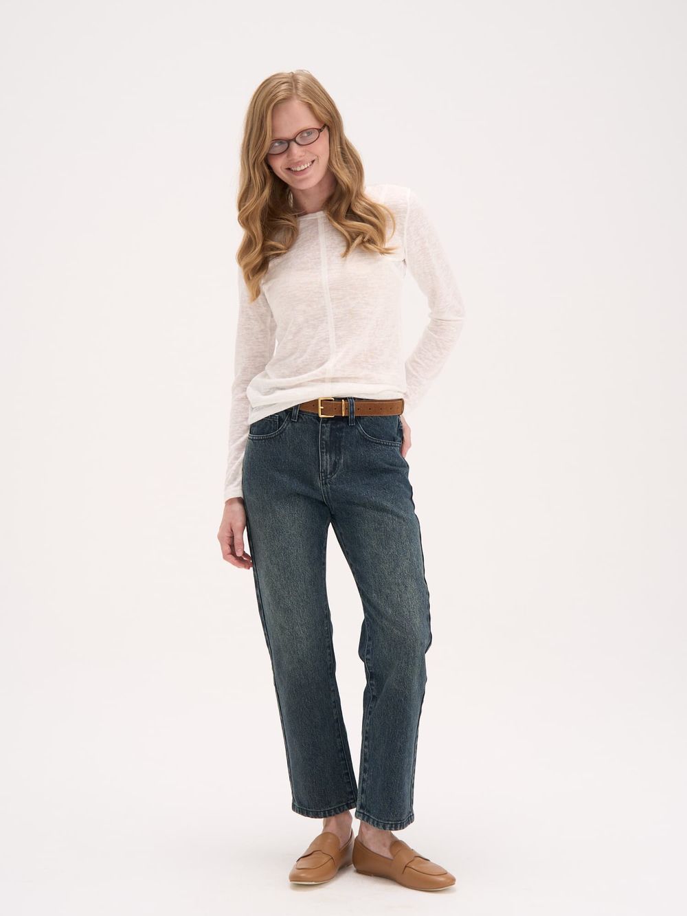 Джинсы прямые с вискозой "Сине-зеленый джинс" женские