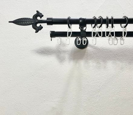 Карниз металлический рифленый Женева двухрядный d16 мм со второй направляющей, цвет черный