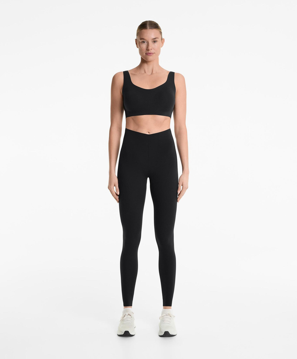 OYSHO Леггинсы длиной до щиколотки 65 см с V-образным вырезом и высокой посадкой, черный