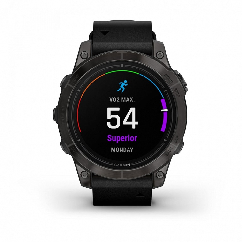 Смарт часы Garmin Epix Pro (Gen 2) Sapphire Edition 47 мм, титановый, угольно-серый DLC, черный кожаный ремешок
