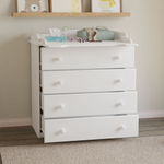 Пеленальный комод деревянный Алиса с откидным столиком, 80х44х88 см, детский широкий комод с 4 ящиками для хранения вещей из массива сосны, белый
